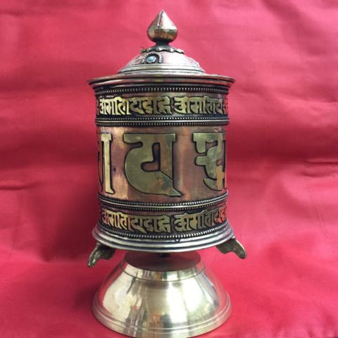 Authentic Handmade Tibetan Buddhist BRASS PRAYER WHEEL Table Desktop from Nepal