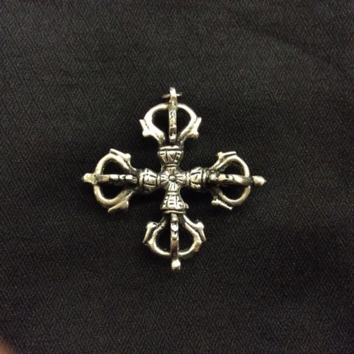 Crossed Vajra Double Dorje Tibetan Buddhist Ritual Item Tibetan Silver 2 INCH