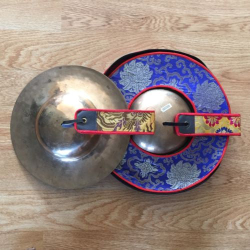 TIBETAN RITUAL CYMBAL ROL MO SET BUDDHIST TEMPLE CYMBAL 9.5" ROLMO