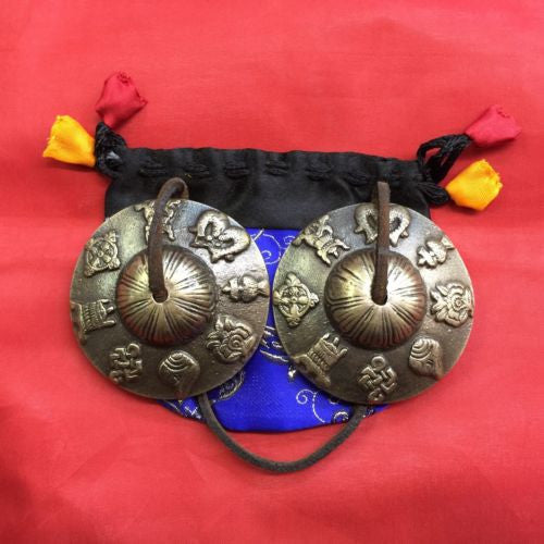 Traditional Tibetan 8 AUSPICOUS SYMBOLS Buddhist Tingsha Cymbal Chime Brass 2