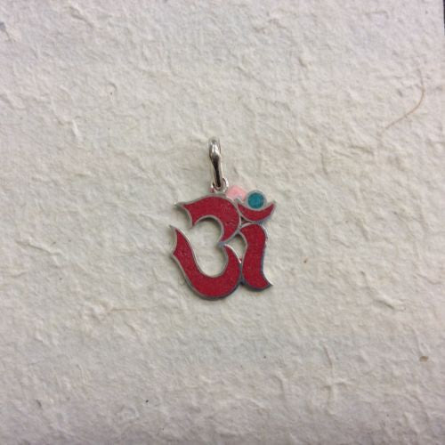 Coral Om Ohm Aum Sterling Silver .925 Pendant Hindu Buddhist Peace Symbol