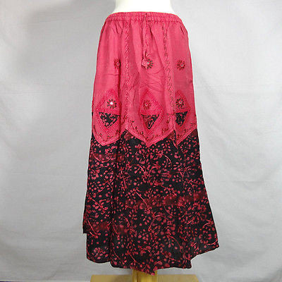 Traditional Indian Rayon Skirt with Batik dot pattern Black and Pink 1