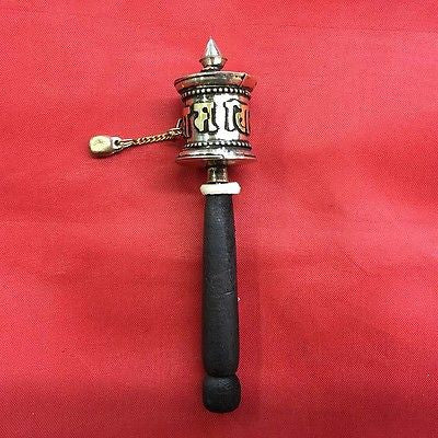 Beautiful Little Brass and Wood Tibetan Buddhist PRAYER WHEEL with PRAYER inside