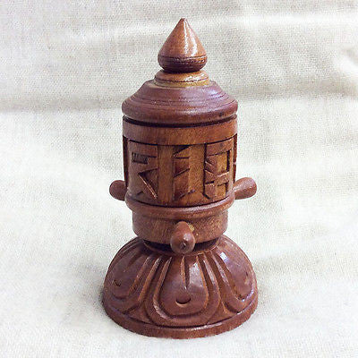Handmade Tibetan Buddhist Wood PRAYER WHEEL Table Desktop from Nepal