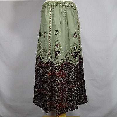 Traditional Indian Rayon Skirt with Batik dot pattern Black and Green