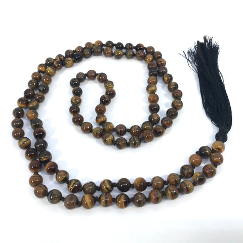 40 Inch Healing Crystal Tiger Eye Mala Hand Knotted 108 Prayer Bead Meditation Yoga Necklace Wrap Bracelet