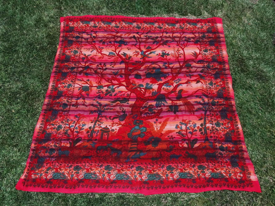 Tree Of Life Indian Tapestry Bed Sheet Bed Cover Wallhanging Cotton Queen Fuchsia