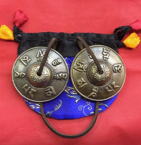 Traditional Tibetan OM MANE PADME HUM Buddhist Tingsha Cymbal Chime Brass 2