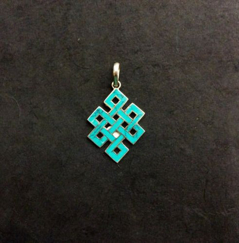 Tibetan Buddhist Eternal Knot Turquoise Sterling Silver .925 Pendant Buddhist