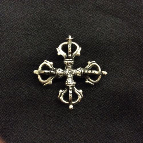 Crossed Vajra Double Dorje Tibetan Buddhist Ritual Item Tibetan Silver 2 INCH