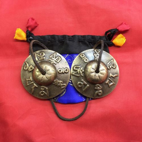 Traditional Tibetan OM MANE PADME HUM Buddhist Tingsha Cymbal Chime Brass 1