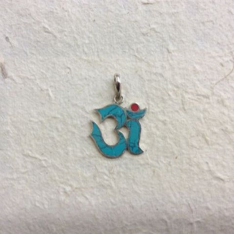 Turquoise Om Ohm Aum Sterling Silver .925 Pendant Hindu Buddhist Peace Symbol