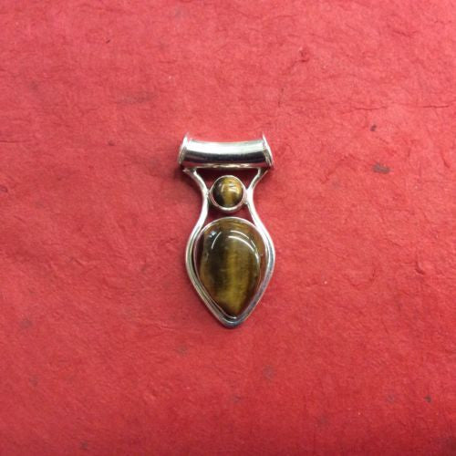 Tigers Eye Cats Eye and Sterling Silver .925 Pendant Handmade from India