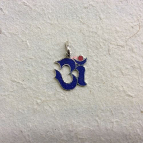Lapis Om Ohm Aum Sterling Silver .925 Pendant Hindu Buddhist Peace Symbol
