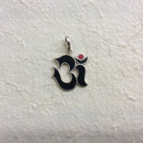 Onyx Om Ohm Aum Sterling Silver .925 Pendant Hindu Buddhist Peace Symbol