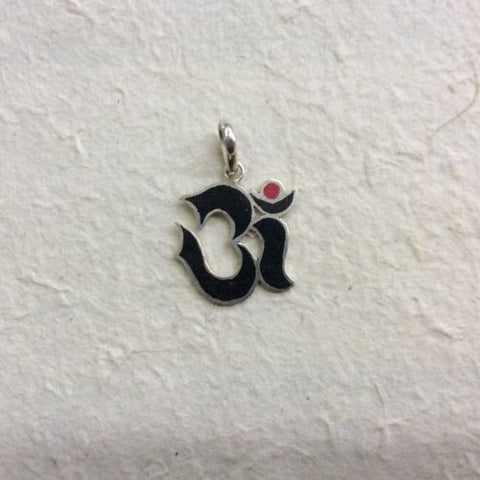 Onyx Om Ohm Aum Sterling Silver .925 Pendant Hindu Buddhist Peace Symbol