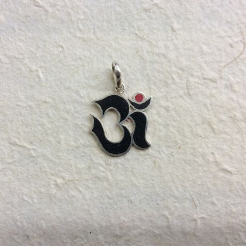 Onyx Om Ohm Aum Sterling Silver .925 Pendant Hindu Buddhist Peace Symbol