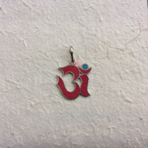 Coral Om Ohm Aum Sterling Silver .925 Pendant Hindu Buddhist Peace Symbol