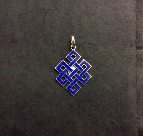 Tibetan Buddhist Eternal Knot Lapis Sterling Silver .925 Pendant Buddhist LG