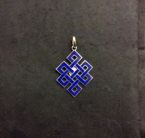 Tibetan Buddhist Eternal Knot Lapis Sterling Silver .925 Pendant Buddhist LG