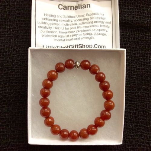 Natural Carnelian Mala Bead Round Gemstone Stretchy Bracelet 9mm 7 INCH US SELLR