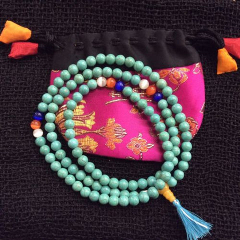 Authentic Turquoise Tibetan Buddhist 108 Prayer Mala Rosary Necklace  33 inches