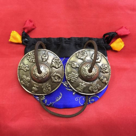 Traditional Tibetan 8 AUSPICOUS SYMBOLS Buddhist Tingsha Cymbal Chime Brass 1