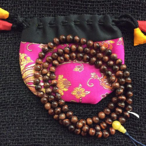 Authentic Tigers Eye Tibetan Buddhist 108 Prayer Mala Rosary Necklace 34 INCHES
