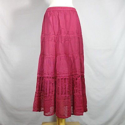 Beautiful Ladies Silk and Viscose Layered Lace Skirt from India Fuschia
