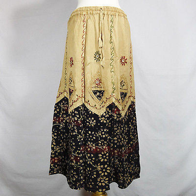 Traditional Indian Rayon Skirt with Batik dot pattern Black and Gold