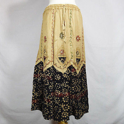 Traditional Indian Rayon Skirt with Batik dot pattern Black and Gold