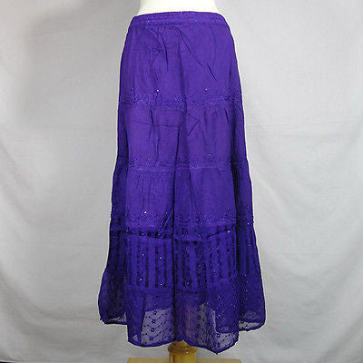 Beautiful Ladies Silk and Viscose Layered Lace Skirt from India Purple