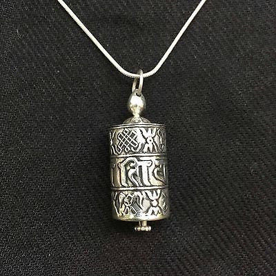 Tibetan Buddhist PRAYER WHEEL Pendant STERLING SILVER 925 LARGE