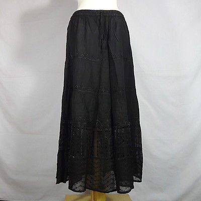 Beautiful Ladies Silk and Viscose Layered Lace Skirt from India Black