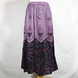 Traditional Indian Rayon Skirt with Batik dot pattern Black and Purple