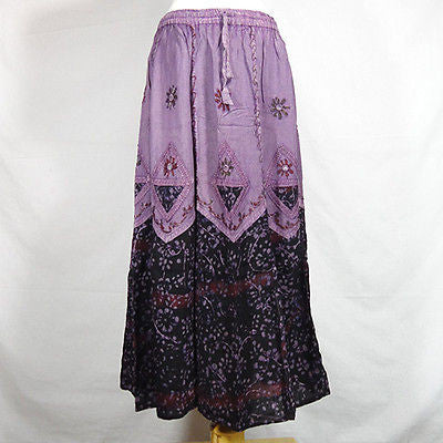 Traditional Indian Rayon Skirt with Batik dot pattern Black and Purple