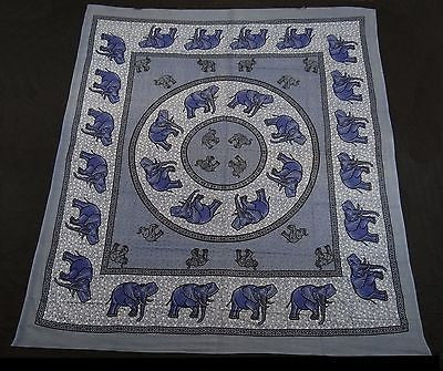 ROYAL INDIAN ELEPHANT TAPESTRY BED SHEET BED SPREAD WALLHANGING QUEEN BLUE