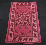 INDIAN ELEPHANT TAPESTRY BED SHEET  WALLHANGING COTTON 54 x 82 FUSCHIA