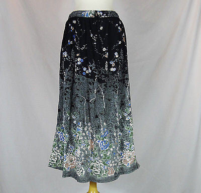 Floral Indian Ladies Boho Hippie Long Skirt Rayon Black and Gray