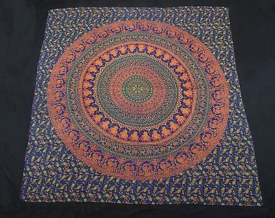 ROYAL INDIAN PEACOCK ELEPHANT TAPESTRY BED SHEET WALLHANGING QUEEN COTTON BLUE 3