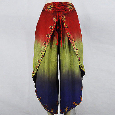 Indian Embroidered Pant Skirt Boho Hippie Gypsy Harem Yoga Style Rayon Tye Dye