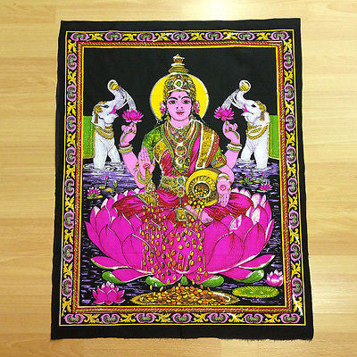 LAKSHMI Hindu Buddhist Sequin Batik Wall Hanging Cotton Batik Tapestry MEDIUM