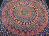 ROYAL INDIAN PEACOCK ELEPHANT TAPESTRY BED SHEET WALLHANGING QUEEN COTTON BLUE 3