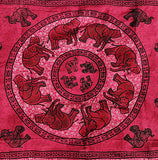 INDIAN ELEPHANT TAPESTRY BED SHEET  WALLHANGING COTTON 54 x 82 FUSCHIA