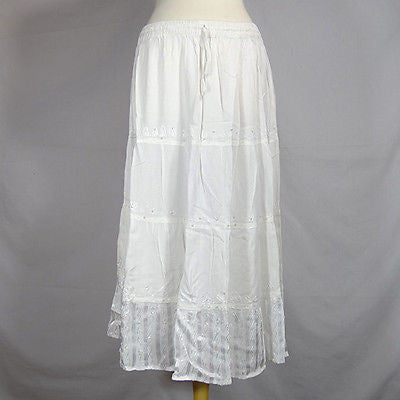 Beautiful Ladies Silk and Viscose Layered Lace Skirt from India White