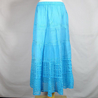 Beautiful Ladies Silk and Viscose Layered Lace Skirt from India Turquoise