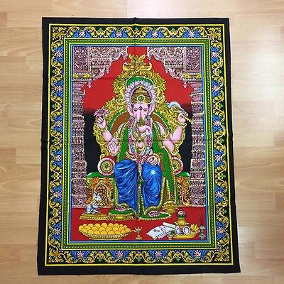 GANESH GANESHA Hindu God Sequin Batik Wall Hanging Cotton Batik Tapestry LARGE