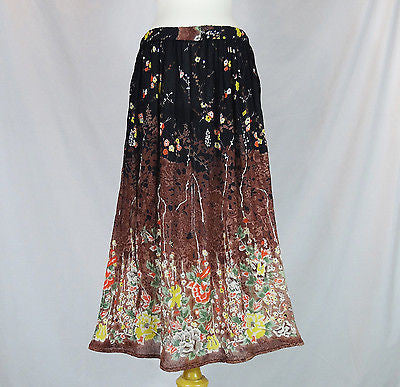 Floral Indian Ladies Boho Hippie Long Skirt Rayon Black and Brown