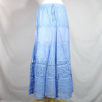 Beautiful Ladies Silk and Viscose Layered Lace Skirt from India Sky Blue