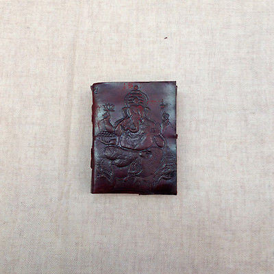 Ganesh Embossed on SMALL Leather Bound Handmade Paper Journal Diary Note Book
